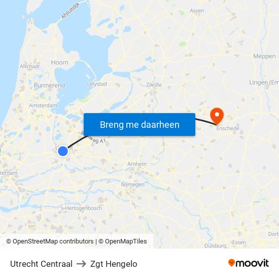 Utrecht Centraal to Zgt Hengelo map