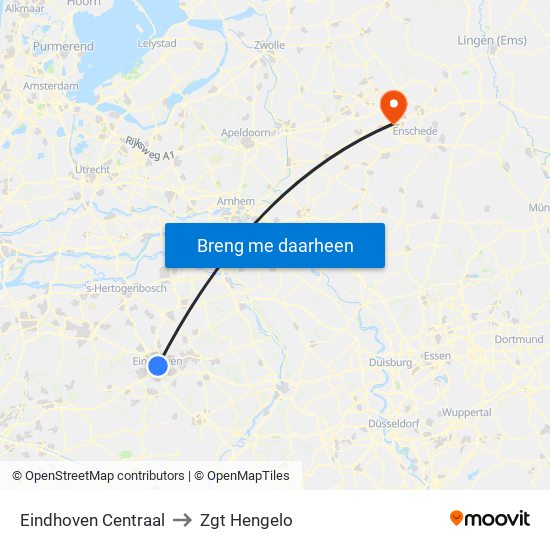 Eindhoven Centraal to Zgt Hengelo map