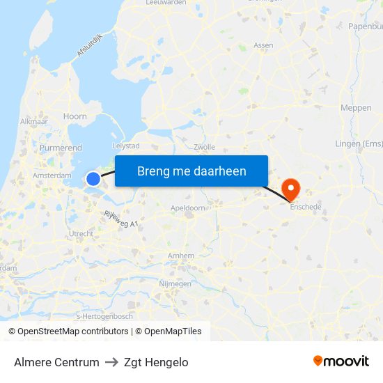 Almere Centrum to Zgt Hengelo map