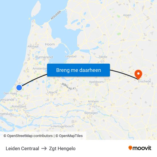 Leiden Centraal to Zgt Hengelo map