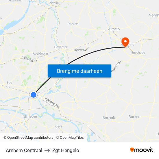 Arnhem Centraal to Zgt Hengelo map