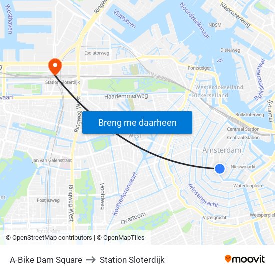 A-Bike Dam Square to Station Sloterdijk map