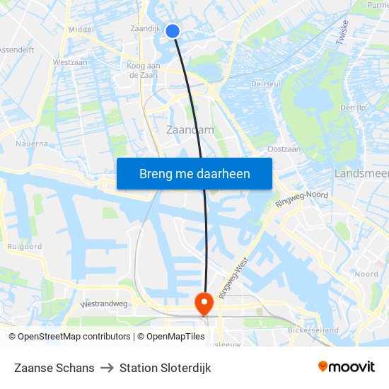 Zaanse Schans to Station Sloterdijk map