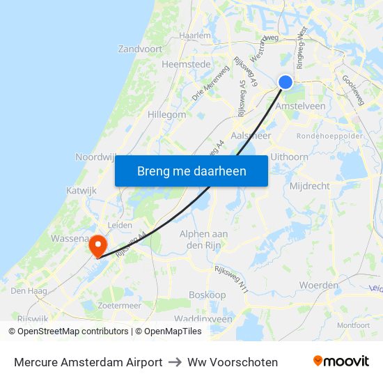 Mercure Amsterdam Airport to Ww Voorschoten map