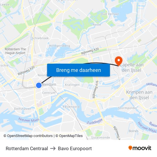 Rotterdam Centraal to Bavo Europoort map