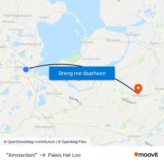 ""Amsterdam"" to Paleis Het Loo map