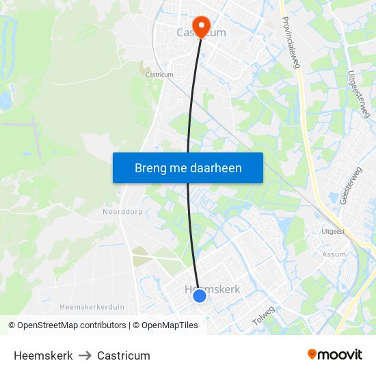 Heemskerk to Castricum map