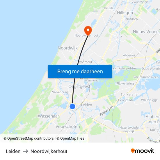 Leiden to Noordwijkerhout map