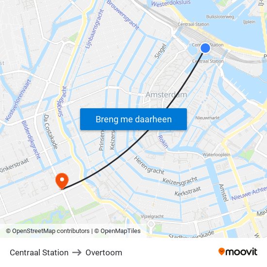 Centraal Station to Overtoom map