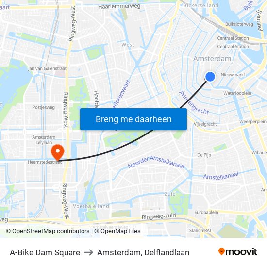 A-Bike Dam Square to Amsterdam, Delflandlaan map