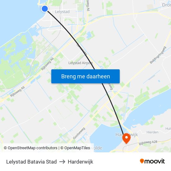 Lelystad Batavia Stad to Harderwijk map