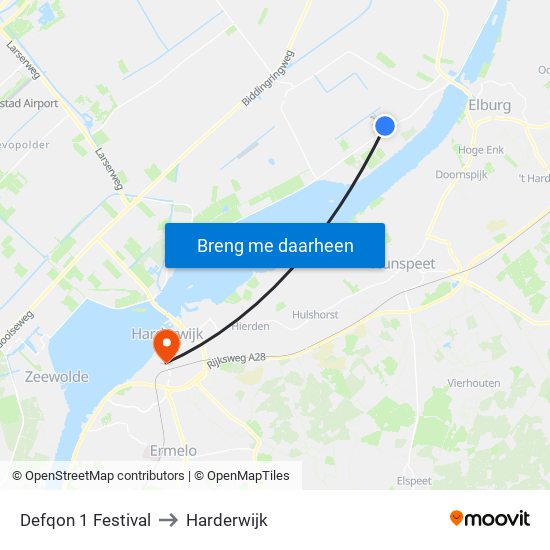 Defqon 1 Festival to Harderwijk map