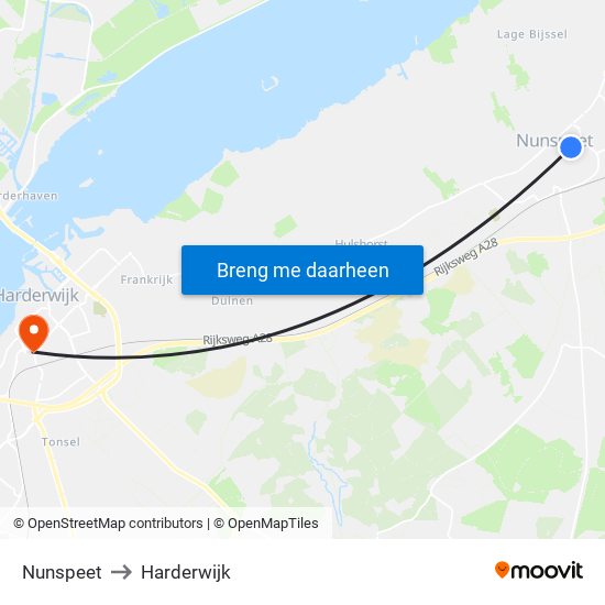 Nunspeet to Harderwijk map