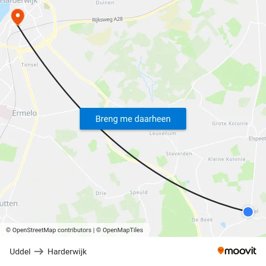 Uddel to Harderwijk map