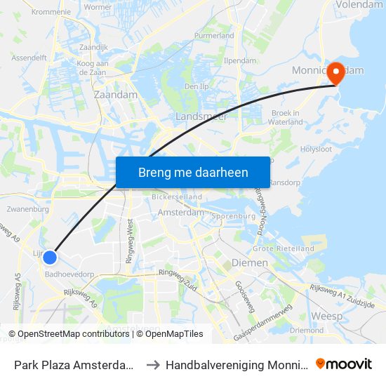 Park Plaza Amsterdam Airport to Handbalvereniging Monnickendam map