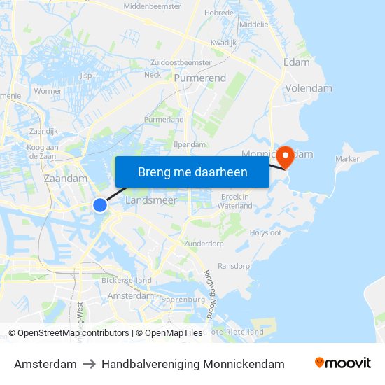 Amsterdam to Handbalvereniging Monnickendam map