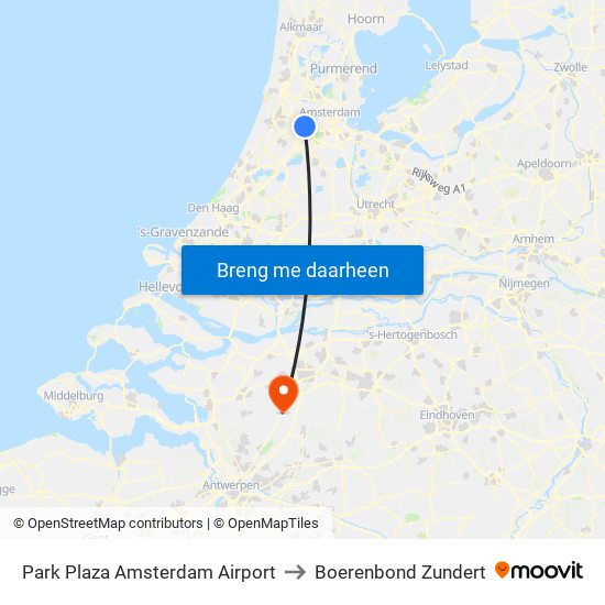 Park Plaza Amsterdam Airport to Boerenbond Zundert map