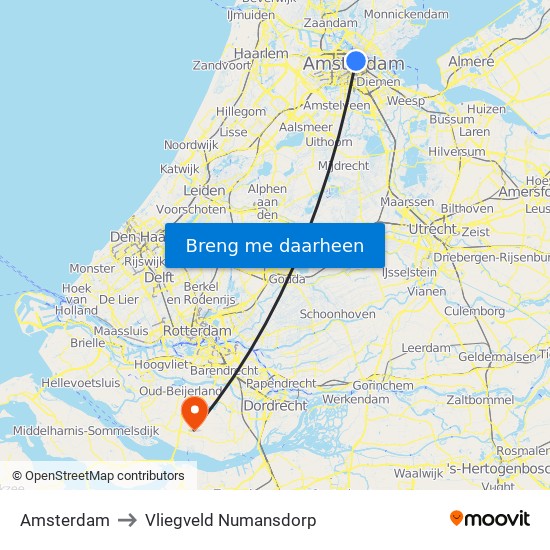 Amsterdam to Vliegveld Numansdorp map