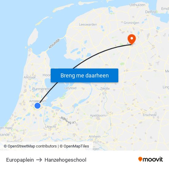 Europaplein to Hanzehogeschool map