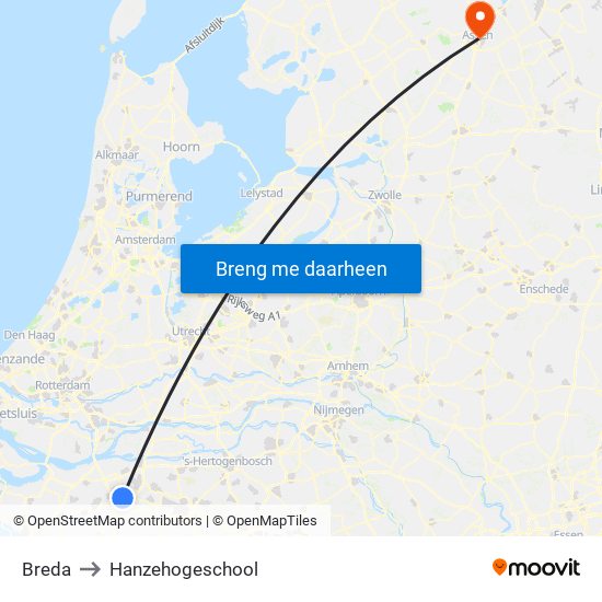 Breda to Hanzehogeschool map