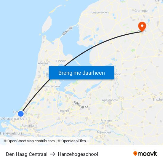 Den Haag Centraal to Hanzehogeschool map