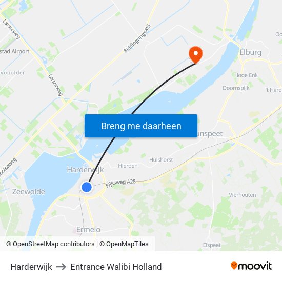Harderwijk to Entrance Walibi Holland map