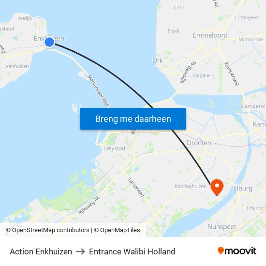 Action Enkhuizen to Entrance Walibi Holland map