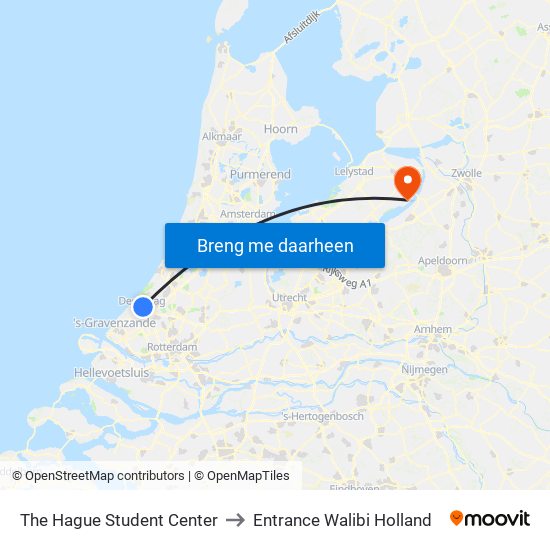 The Hague Student Center to Entrance Walibi Holland map