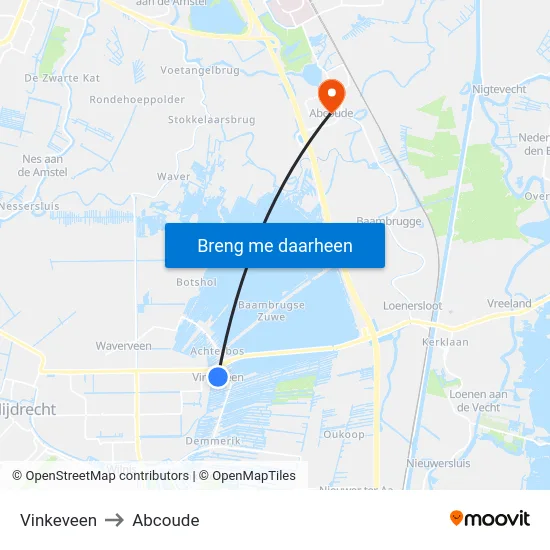 Vinkeveen to Abcoude map