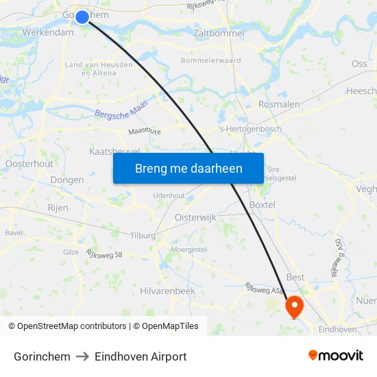 Gorinchem to Eindhoven Airport map