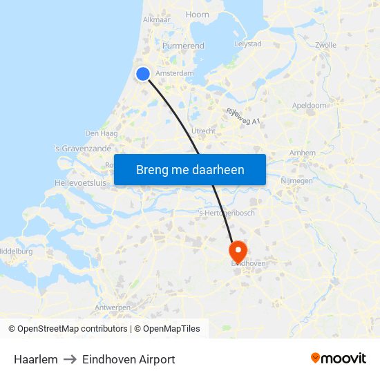 Haarlem to Eindhoven Airport map