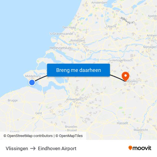 Vlissingen to Eindhoven Airport map