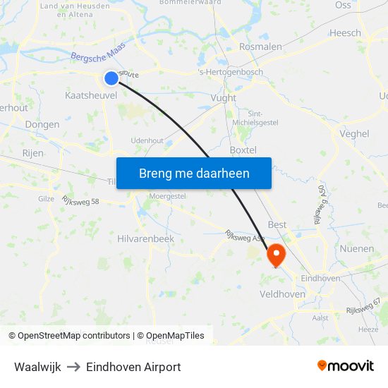 Waalwijk to Eindhoven Airport map