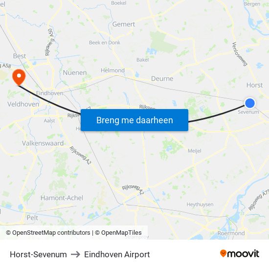 Horst-Sevenum to Eindhoven Airport map