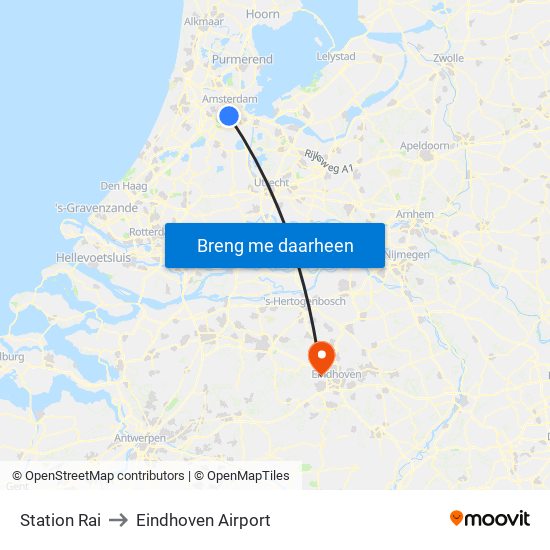 Station Rai to Eindhoven Airport map