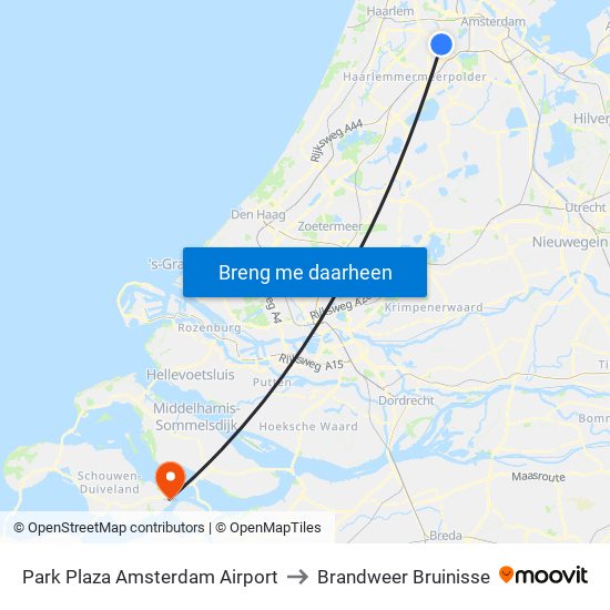 Park Plaza Amsterdam Airport to Brandweer Bruinisse map