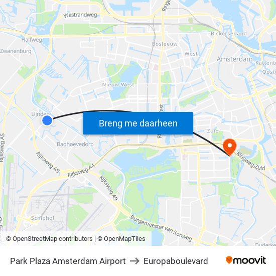 Park Plaza Amsterdam Airport to Europaboulevard map