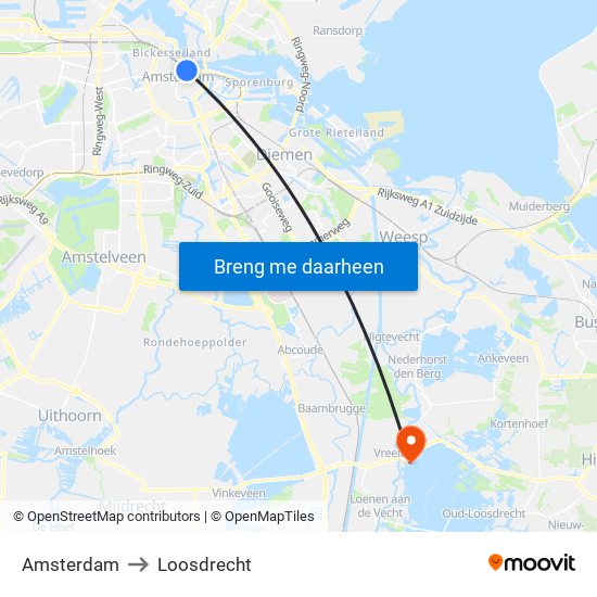 Amsterdam to Loosdrecht map