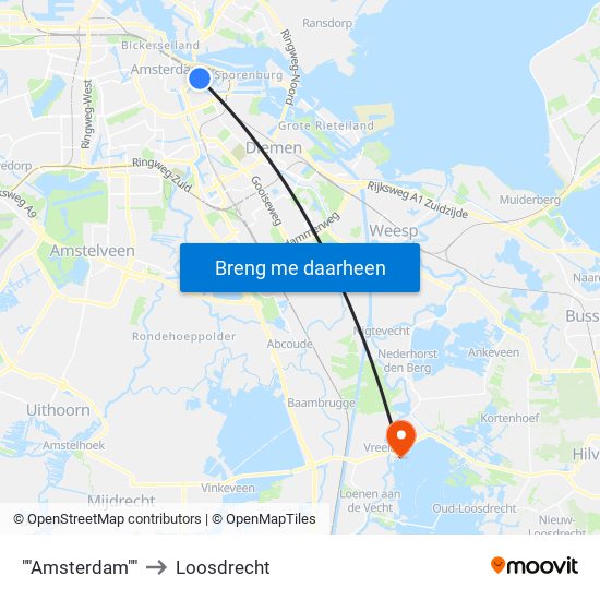 ""Amsterdam"" to Loosdrecht map