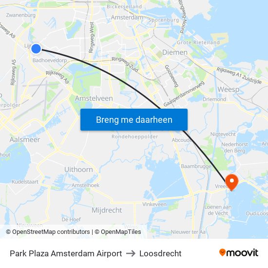 Park Plaza Amsterdam Airport to Loosdrecht map