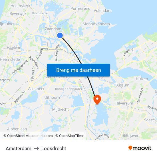 Amsterdam to Loosdrecht map