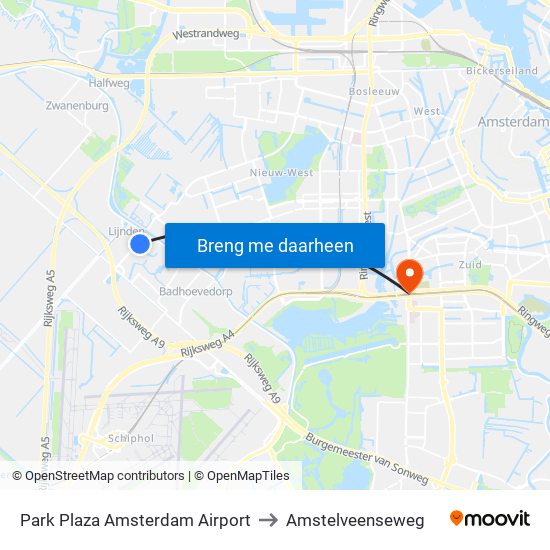 Park Plaza Amsterdam Airport to Amstelveenseweg map