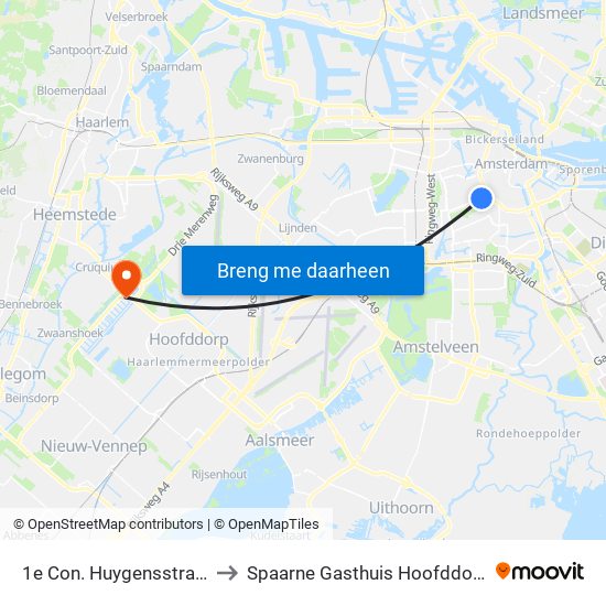 1e Con. Huygensstraat to Spaarne Gasthuis Hoofddorp map