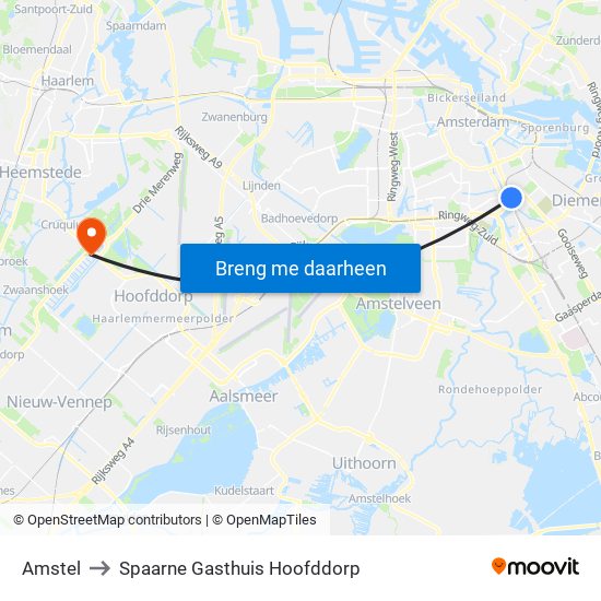 Amstel to Spaarne Gasthuis Hoofddorp map
