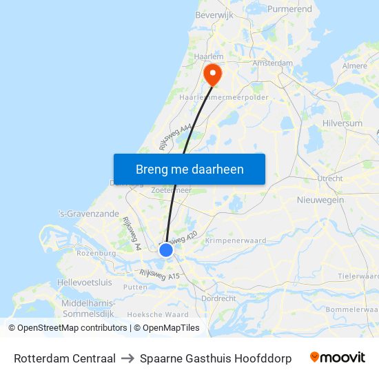 Rotterdam Centraal to Spaarne Gasthuis Hoofddorp map