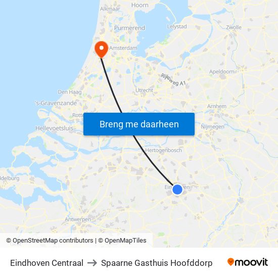 Eindhoven Centraal to Spaarne Gasthuis Hoofddorp map