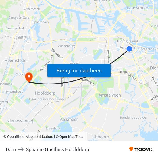 Dam to Spaarne Gasthuis Hoofddorp map