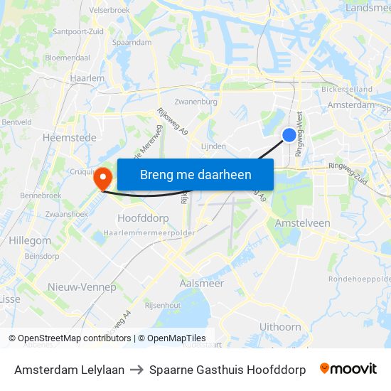 Amsterdam Lelylaan to Spaarne Gasthuis Hoofddorp map