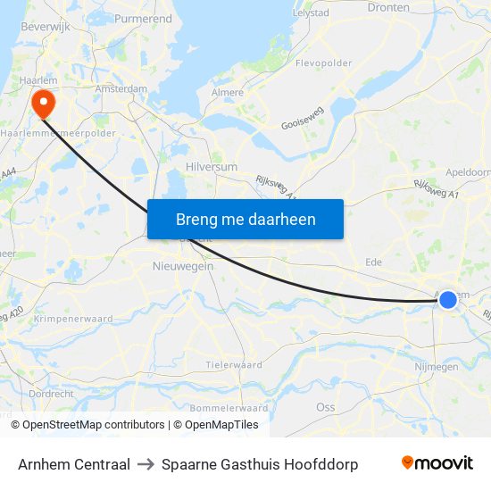 Arnhem Centraal to Spaarne Gasthuis Hoofddorp map