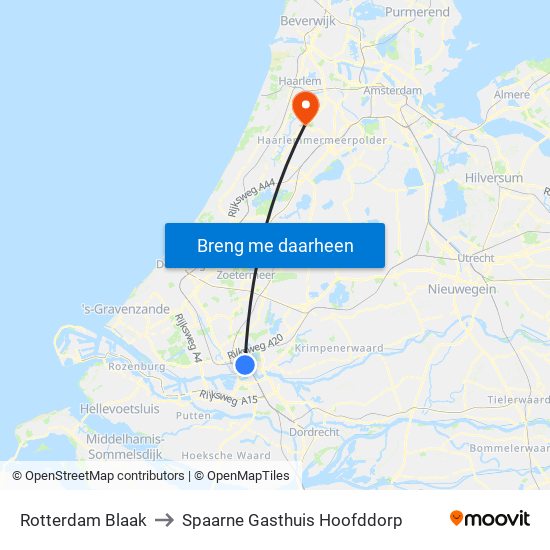 Rotterdam Blaak to Spaarne Gasthuis Hoofddorp map